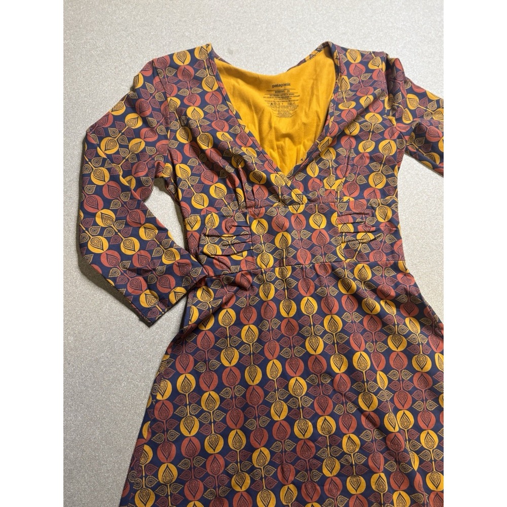 Womens Patagonia Leaf AOP Dress Sz. Xs Floral Wrap 3/4 Sleeve $120
